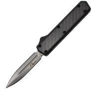 Golgoth G11B1 Nero. Coltello automatico OTF lama a doppio taglio acciaio D2 manico in alluminio nero