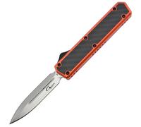 Golgoth G11B5 Arancione. Coltello automatico OTF lama a doppio taglio acciaio D2 manico in alluminio