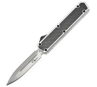Golgoth G11B6 Argento. Coltello automatico OTF lama a doppio taglio acciaio D2 manico in alluminio a