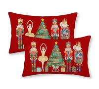 GOLIANDA Set di 2 federe natalizie 30,5 x 50 cm, decorazione schiaccianoci, in lino, colore rosso, per casa e fattoria