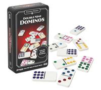 Goliath - DOMINOS DOPPIO 9 - Classico gioco da tavolo per famiglie per bambini dai 5 anni - 55 domino “numerati” da 0 a 9 - Riflessione - Scatola di metallo