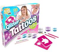 Goliath - FABLAB - Glitter Tattoos - Set Creativo per Tatuaggi con Glitter per Bambini da 8 Anni - 28 Stencil, 4 Colori Bio glitter - Attività Manuale Divertente - Idea Regalo Eco-Friendly