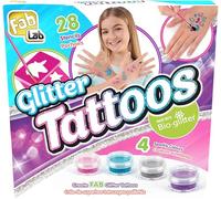 Goliath Fablab Glitter Tattoos - Set Tatuaggi con Glitter dagli 8 Anni | 28 stencil e 4 colori bio tutti inclusi per un pomeriggio creativo - attività manuale divertente - idea regalo ecologica