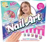 FABLAB Nail Art - Kit di Nail Art per Bambini dai 8 Anni - 6 Smalti Senza Solvente - 60 Adesivi Unicorni e Stelle - Attività Creativa - Smalto Pelabile - Idea Regalo Moda e Bellezza