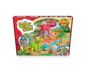 Goliath, Super Sand Dino Worl, sabbia colorata che non sporca e non secca, vulcano e personaggi per creare sculture e paesaggi preistorici