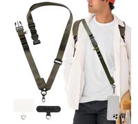 Golifyne Cinturino regolabile universale da 25 mm per telefoni | Custodie a copertura totale compatibili con iPhone, Samsung, Huawei e altro | Borsa a tracolla con 2 toppe di ricambio - Verde militare