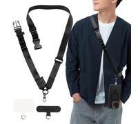 Golifyne Cinturino regolabile universale da 25 mm per telefoni | Custodie a copertura totale compatibili con iPhone, Samsung, Huawei e altro | Borsa a tracolla con 2 toppe di ricambio - Nero