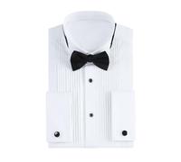 Gollnwe - Camicia da smoking da uomo, colletto ala, polsino francese, camicia elegante con gemelli e papillon, bianco, XL