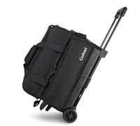 Goloni Double Roller - Borsa da bowling a 2 palline, con ampio scomparto separato per scarpe da bowling (fino a US Mens Taglia 15), manico retrattile si estende fino a 101,6 cm, Nero, Taglia unica,
