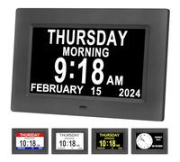 Golony Orologio demenza. Display di grandi dimensioni. Orologio digitale con calendario con giorno e data. 12 allarmi e 5 interfacce UI. Alimentatore cablato (7 pollici nero)