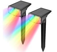 GOLUMUP Faretti Solari a Led da Esterno multicolori RGB, 8 Colore e 1 Iridescente Luci Solari da Esterno, Lampade Solari da Giardino, Cortile, Vialetto, Piscina e Campeggio Impermeabile IP67 (2 Pezzi)