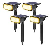 GOLUMUP Luci Solari da Esterno, 36 LED Faretti Solari da Giardino, Cortile, Sentiero, Piscina e Campeggio Impermeabile IP67 (Bianco Caldo, 4)