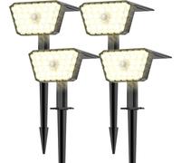 GOLUMUP Luci Solari da Giardino con Sensore di Movimento, Lampade Solari da Esterno 4 Pezzi, 4 Modalità di Lavoro, IP67, Installazione a Parete o a Terra per Cortile e Garage - Bianco Caldo