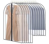 GoMaihe 12 pezzi custodie per abbigliamento, per guardaroba, protezione pieghevole, borsa di indumento, trasparente antipolvere impermeabile con zip per camicie, costumi, cappotti, nero