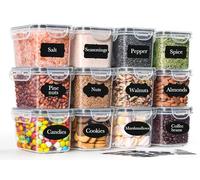 GoMaihe Contenitori ermetici per alimenti con coperchi, 0,8 l x 12 pezzi, in plastica, contenitori per alimenti per cereali, farina, zucchero, snack, inclusi cucchiai, etichette e pennarelli