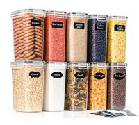 GoMaihe Set di 10 barattoli da 2 litri coperchi ermetici | Contenitori per pasta e zucchero | Senza BPA | Lavabili in lavastoviglie | Etichette e pennarelli inclusi