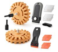Gomake Kit di strumenti per rimuovere decalcomanie con adattatore per trapano Strumento di rimozione adesivo in vinile con raschietto per lama di rasoio per rimuovere gessati, adesivi, decalcomanie