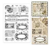 GOMAKERER 1 foglio Timbro Trasparente, Timbri In Gomma Trasparenti con Sfondo di Note Musicali Vintage In Silicone Riutilizzabile per La Creazione di Biglietti Scrapbooking