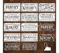 GOMAKERER 10 fogli di stencil per dipingere, fattoria di fiori, panetteria, cucina, modelli da disegno vintage, segno francese, in plastica, per pittura su parete, legno, decorazione per la casa, 10 x