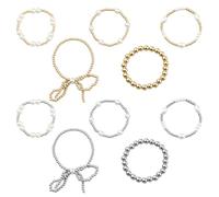 GOMAKERER 10 Pezzi 2 Colori Bracciali Fiocco Per Le Donne, Braccialetto Di Perla Regolabile Con Fili Impilati E Palline Bracciali Elastici Con Perle D'Oro Gioielli Per Le Donne