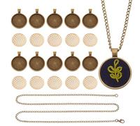 GOMAKERER 10 set Vassoi Pendenti con Castone Rotondo, 1 pollice (24.5mm) Ciondolo Cornice Vuota Ricamo Vassoio Charms Fai Da Te Kit La Creazione di Gioielli per Progetti Artigianali, Argento Antico