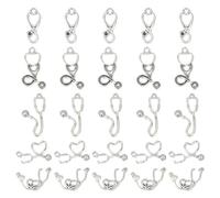 GOMAKERER 100pz 5 Stili Pendenti In Lega per Stetoscopio, Ciondoli Da Infermiera In Argento Antico, Cuore In Stile Tibetano, Da Laurea per Creazione di Bracciali e Collane