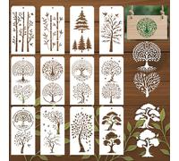 GOMAKERER 12 Fogli 20 Stencil per albero della vita, modelli da disegno, per albero della vita, bambù, pino, riutilizzabile, per dipingere sulla parete, in legno