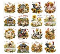GOMAKERER 12 fogli di decalcomanie di galline per lavori di bricolage e mobili Vintage Fattoria Rub sul trasferimento adesivi di girasole adesivi per fai da te artigianato decorazione della finestra