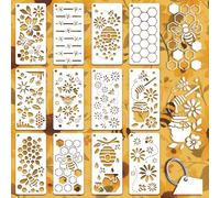 GOMAKERER 12 fogli di motivo api per dipingere, 12 stile api alveare vaso di miele fiori modello da disegno plastica modelli d'arte per dipingere su parete legno decorazione per la casa
