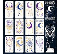 GOMAKERER 12 fogli di stencil bohémien con luna celeste per pittura, stencil riutilizzabili in PET per dipingere su pareti in legno per decorare la casa
