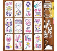 GOMAKERER 12 fogli di stencil con bordi dolci, per dipingere, retrò, anni '90, carini, alla moda, discoteca, musica, trucco, stencil artistici riutilizzabili, stencil artistici in PET per dipingere su
