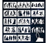 GOMAKERER 12 fogli di stencil con sagoma umana per pittura, 12 stili di persone che ballano, modelli di disegno sagoma di famiglia, modelli artistici in plastica per dipingere su pareti in legno