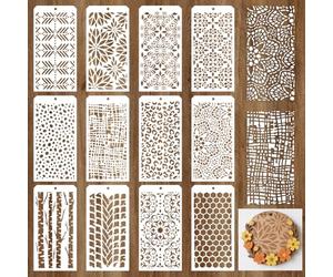 GOMAKERER 12 fogli di stencil per pittura strutturale, 12 stili, geometrici a nido d'ape a nido d'ape con venature di leopardo, modello riutilizzabile per dipingere pareti in legno