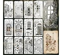 GOMAKERER 12 fogli di stencil retrò con texture francese per pittura, 12 stili francesi Street View disegni modelli di disegno modello vintage stencil artistico riutilizzabile per dipingere su parete