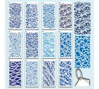 GOMAKERER 12 fogli Stencil a onde per pittura, stencil riutilizzabile, motivo onde lago e fiume, tema oceano, per pittura da parete, legno e decorazione per interni
