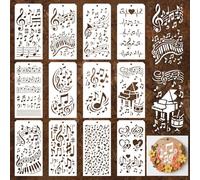 GOMAKERER 12 fogli Stencil Note Musicali per Pittura, 12 Stili Modelli di Disegni Musicali Riutilizzabili Modelli D'Arte in Plastica PET per Pittura A Parete Decorazione Interna Legno
