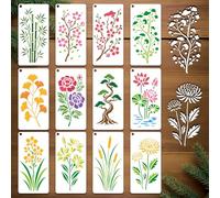 GOMAKERER 12 Foglie Asiatiche Piante Stencil Per La Pittura, Bambù Prugna Fiore Crisantemo Lotus Ginkgo Canna - Stencil Riutilizzabile Per Arte Floreale Su Mobili In Legno E Tela