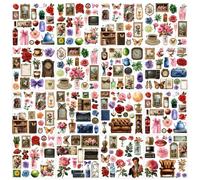 GOMAKERER 12 foglio di Trasferibili per Artigianato e Mobili, 12 stile Retrò Nostalgico Effimero Adesivi Trasferibili In PVC Floreali per Decorazioni Fai Da Te per Finestre di Casa, 14x14mm