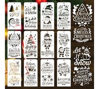 GOMAKERER 12 stencil di Natale per dipingere, stencil per pittura con tema Buon Natale, in plastica, per scrapbooking fai da te