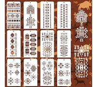GOMAKERER 12pz Modelli di Pittura Decorativa 12 Stili Stencil per Pittura A Tema Azteco Stencil per Bordi Riutilizzabili per Pittura su Piastrelle Parete Pavimento Scrapbooking Decorazione Disegno