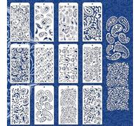 GOMAKERER 12pz Stencil Paisley Element per La Pittura 12 Stili Paisley Pavone Piume Bordo Modello Stencil Riutilizzabili Modelli per Dipingere su Mobili Scrapbook Decor