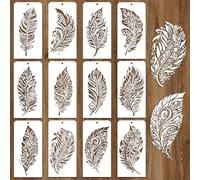 GOMAKERER 12pz Stencil per Pittura, 12 Stili Piume Modello Stencil Modelli Riutilizzabili Modelli Artigianali per Dipingere su Decorazioni Murali Tessuto Legno Tela