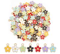 GOMAKERER 140pz Ciondoli Floreali In Smalto 7 colori, Ciondoli In Lega di Colori Misti Ciondoli Floreali In Metallo Ciondoli Colorati con Fiori Ciondoli A Margherita per La Creazione di Gioielli
