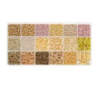 GOMAKERER 180 g, 18 stili di perline in vetro, perline rotonde e a tromba, kit multicolore per braccialetti dell'amicizia, kit di perline per orecchini fai da te, artigianato e creazione di gioielli