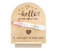 GOMAKERER 1pz Cartello In Legno per Annuncio Gravidanza, Ciao Nonna e Nonno Test di Gravidanza In Legno Ricordo con Base e Corda di Spago Rivelazione Di Gravidanza per Famiglia Regalare Esposizione