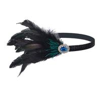 GOMAKERER 1pz Fascia Elastica In Piuma, Fascia per Capelli con Flapper Gatsby Vintage Nera con Strass per Decorazione Regalo Da Donna