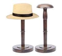 GOMAKERER 1pz Portacappelli da Tavolo, Porta Cappelli Vintage Marrone, Supporto per Cappelli in Legno con Stelo Espositore per Parrucche Organizer per Casco La Casa