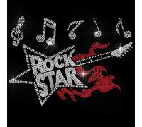 GOMAKERER 1pz Trasferimento di Strass Da Stirare Chitarra e Note Hot Fix Iron On Patch Transfer Decalcomanie Cristallo Trasferimento Termico Abbigliamento Riparazione per Vestiti Giacca Jeans Zaini