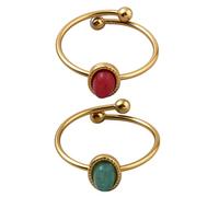 GOMAKERER 2 anelli da dito in 2 colori, placcati in oro, 17,5 mm, regolabili, resistenti all'ossidazione, in acciaio inox, rosso, verde, vintage, per la creazione di gioielli da donna