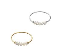 GOMAKERER 2 anelli di perle d'acqua dolce in 2 colori, anelli impilabili delicati da 18 mm, in acciaio inox, anelli impilabili, graziosi gioielli da regalo per artigianato, bomboniere di nozze